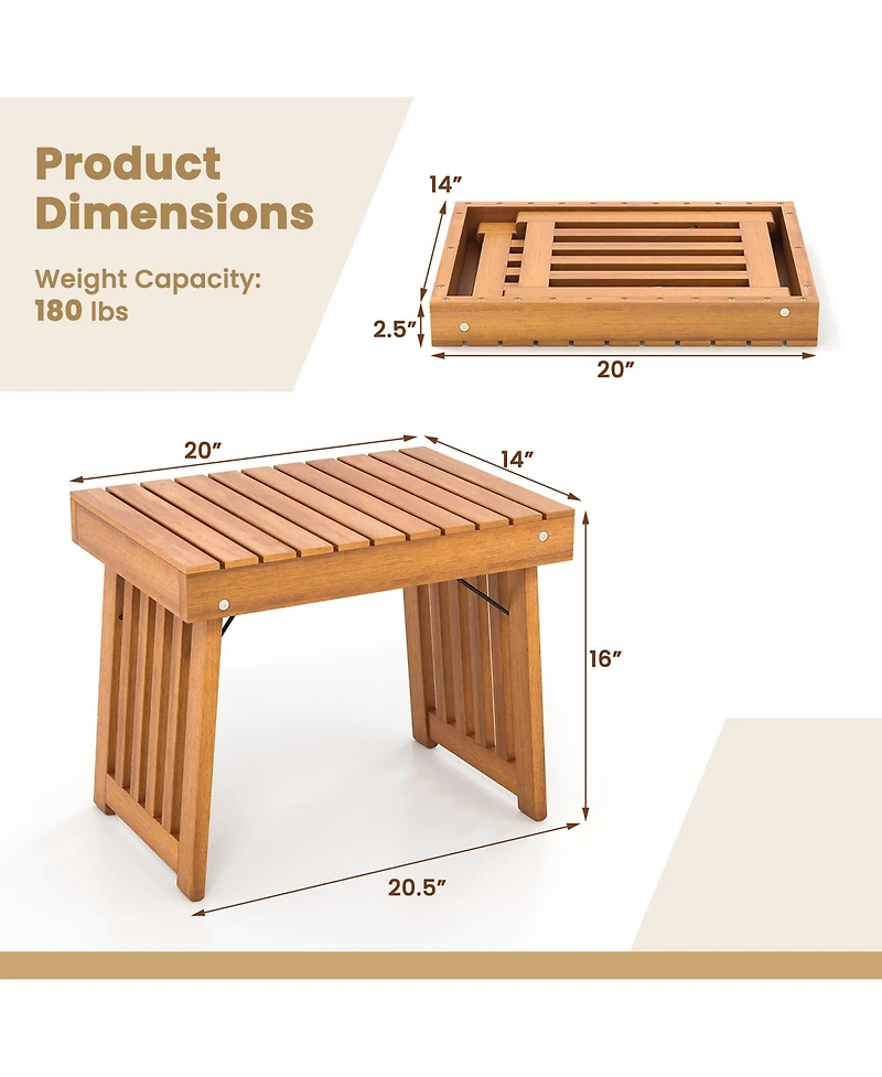 Gymax 2 pieces Outdoor Folding Side Table Patio Acacia Wood End Table with Slatted Tabletop