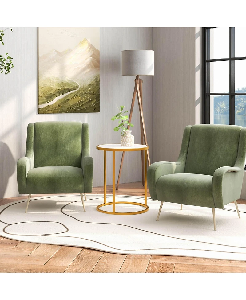 Gymax Marble Top Round Side Table 19.5''x19.5'' End Table with Golden Metal Frame