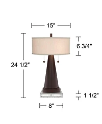 Franklin Iron Works Craig Rustic Farmhouse Table Lamps Set of 2 with Square Risers 24 1/2" High Bronze with Usb Charging Port Natural Shade for Desk