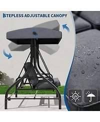 GarveeLife 3-Seat Outdoor Patio Swing Chair with Adjustable Canopy and Reclining Backrest Heavy Duty Metal Frame