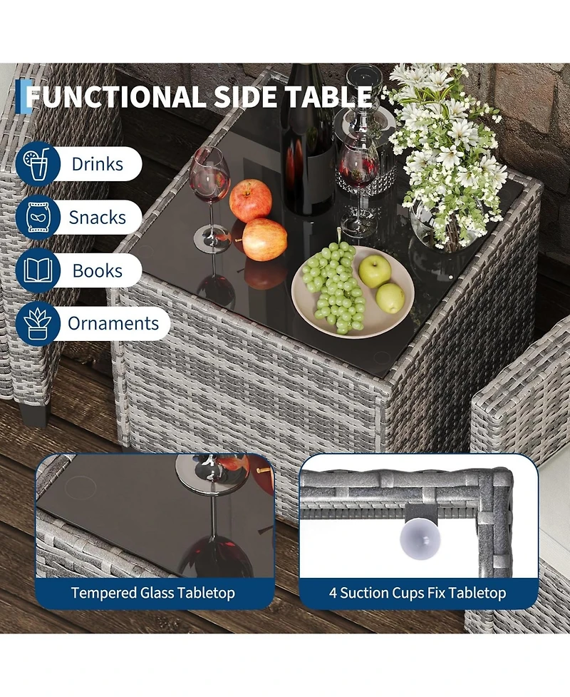 GarveeLife 3-Piece Pe Rattan Patio Conversation Set with Cushions Outdoor Wicker Chairs and Tempered Glass Coffee Table