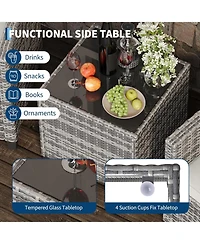 GarveeLife 3-Piece Pe Rattan Patio Conversation Set with Cushions Outdoor Wicker Chairs and Tempered Glass Coffee Table