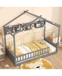 Slickblue Twin Size Kids House Bed with Shelf and Headboard