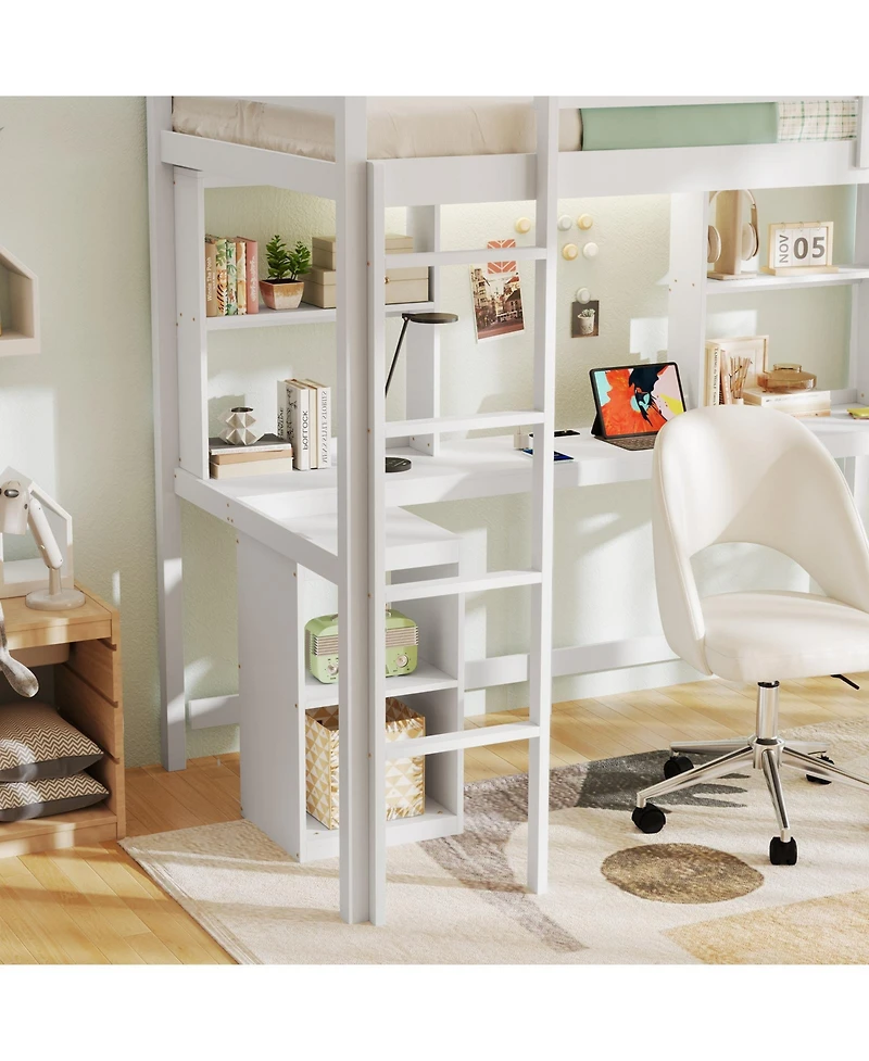 Slickblue Led Bed Frame with Desk No Box Spring Needed