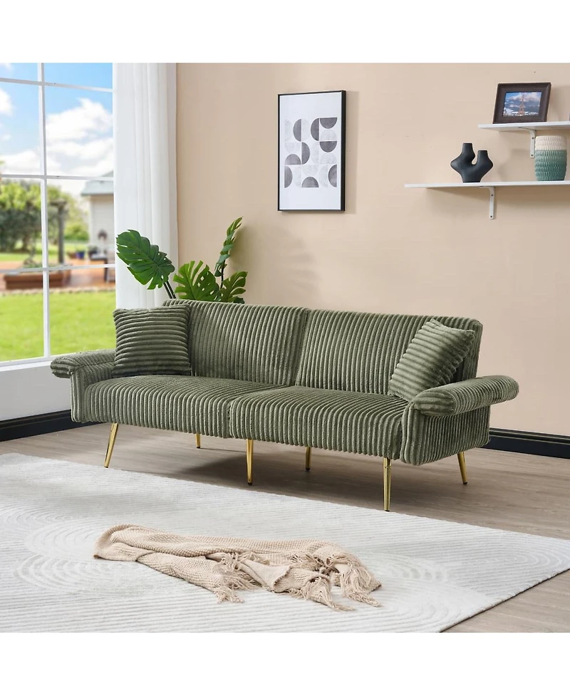 Maison Boucle 79'' Corduroy Sofa Bed Futon, Fold-Down 2-Seater Sleeper, 2 Pillows
