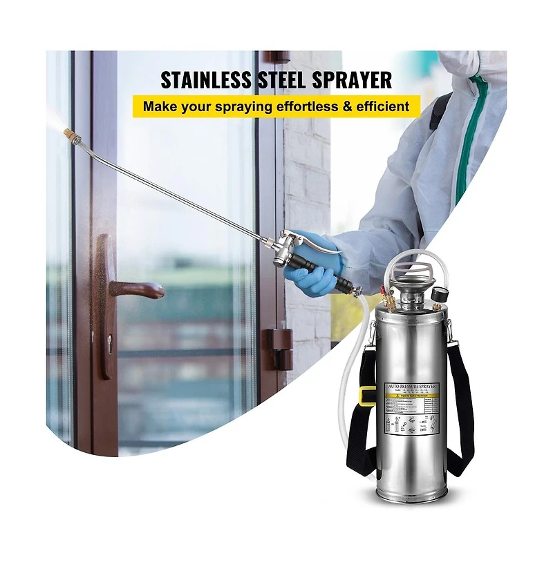 Sugift 3 Gallon Stainless Steel Hand Pump Sprayer with 20 in Wand and 3 ft Reinforced Hose