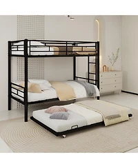 Rainsken Metal Twin Over Twin Bunk Bed with Trundle, Sturdy Heavy Duty Bunk Bed, with Ladders and Safety Guardrail, Noise Reduced,No Box Spring Needed