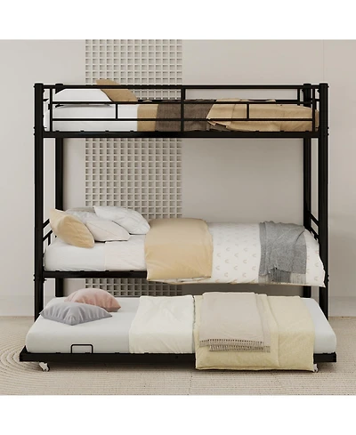 Rainsken Metal Twin Over Twin Bunk Bed with Trundle, Sturdy Heavy Duty Bunk Bed, with Ladders and Safety Guardrail, Noise Reduced,No Box Spring Needed
