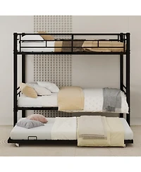 Rainsken Metal Twin Over Twin Bunk Bed with Trundle, Sturdy Heavy Duty Bunk Bed, with Ladders and Safety Guardrail, Noise Reduced,No Box Spring Needed