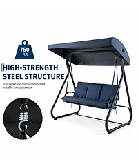 Homfan 3-Seat Outdoor Convertible Swing with Adjustable Canopy, 2-in-1 Bench/Bed, Cushions, 750 lb Capacity