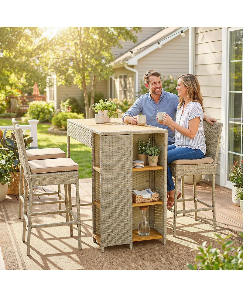 Outsunny Outdoor Bar Set, 3 Tier Height Patio Table and Chairs,