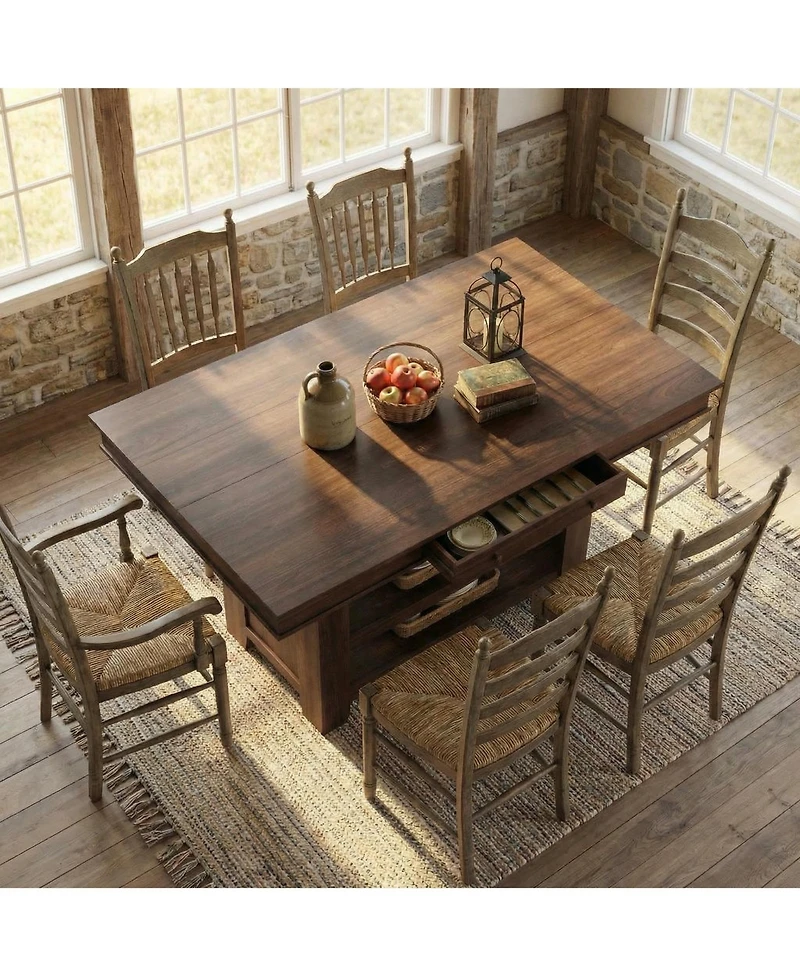 homfan Counter Height Dining Table with 2 Drawers, Wine Rack and 3 Shelves