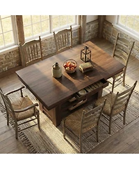 homfan Counter Height Dining Table with 2 Drawers, Wine Rack and 3 Shelves