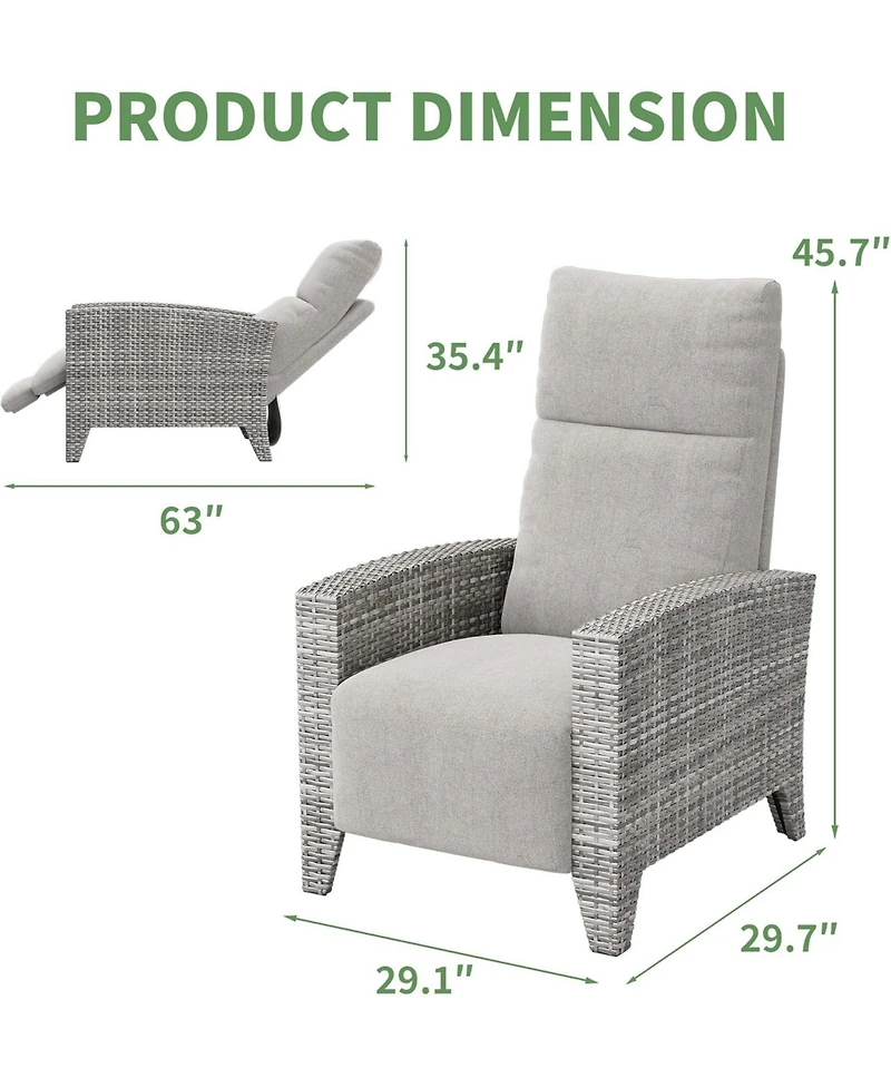 GarveeLife Outdoor Reclining Chair Patio with Adjustable Backrest and Footrest, All-Weather Wicker Chaise Lounge