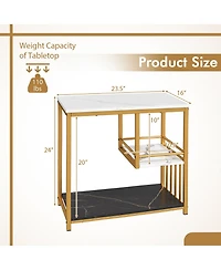 Gymax End Table 3-Tier Faux Marble Side Table Storage Shelves Luxury Rectangular Sofa Side Table