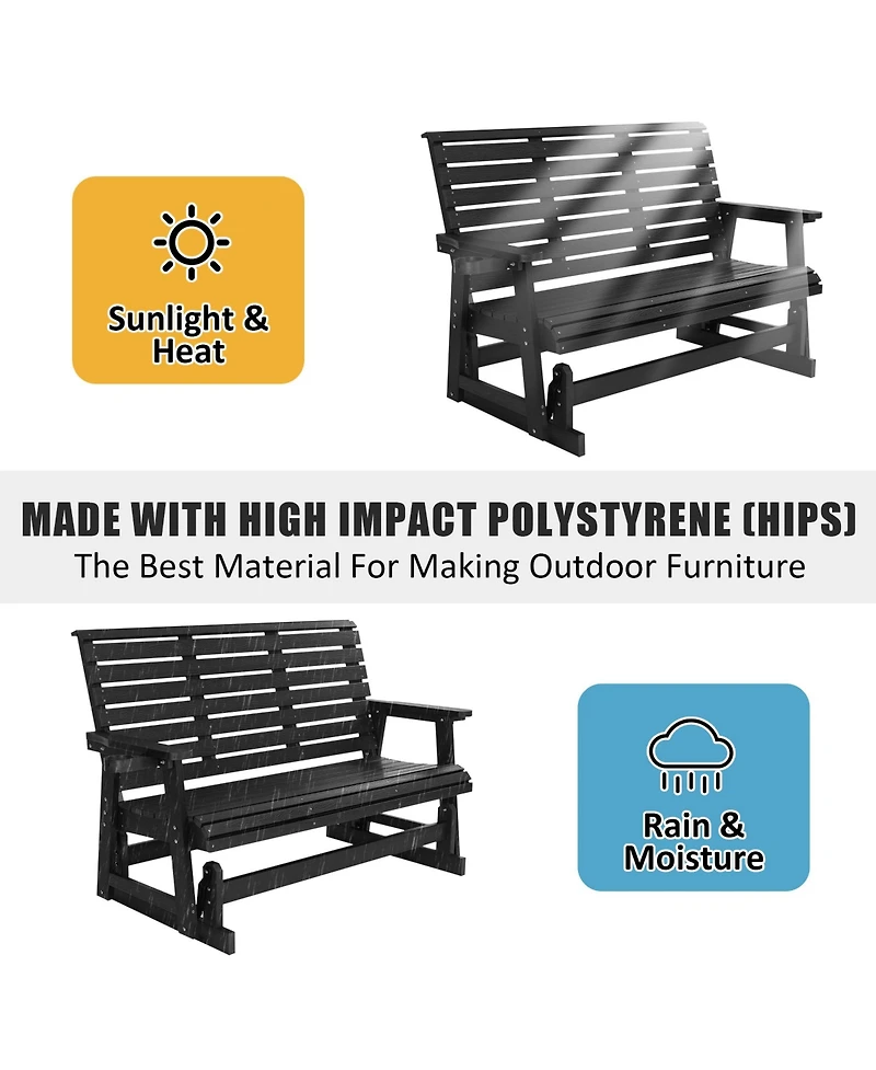 Mega Casa 3 Seat Hips All-Weather Resistant Patio Glider - Outdoor Rocking Bench with Cup Holders, 700 lb Capacity