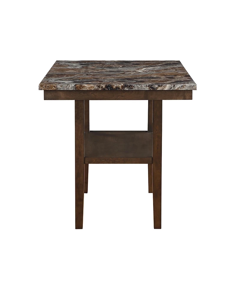 flynama Contemporary Brown Bar Table with Faux Marble Top and Storage Shelf