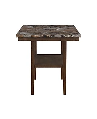 flynama Contemporary Brown Bar Table with Faux Marble Top and Storage Shelf