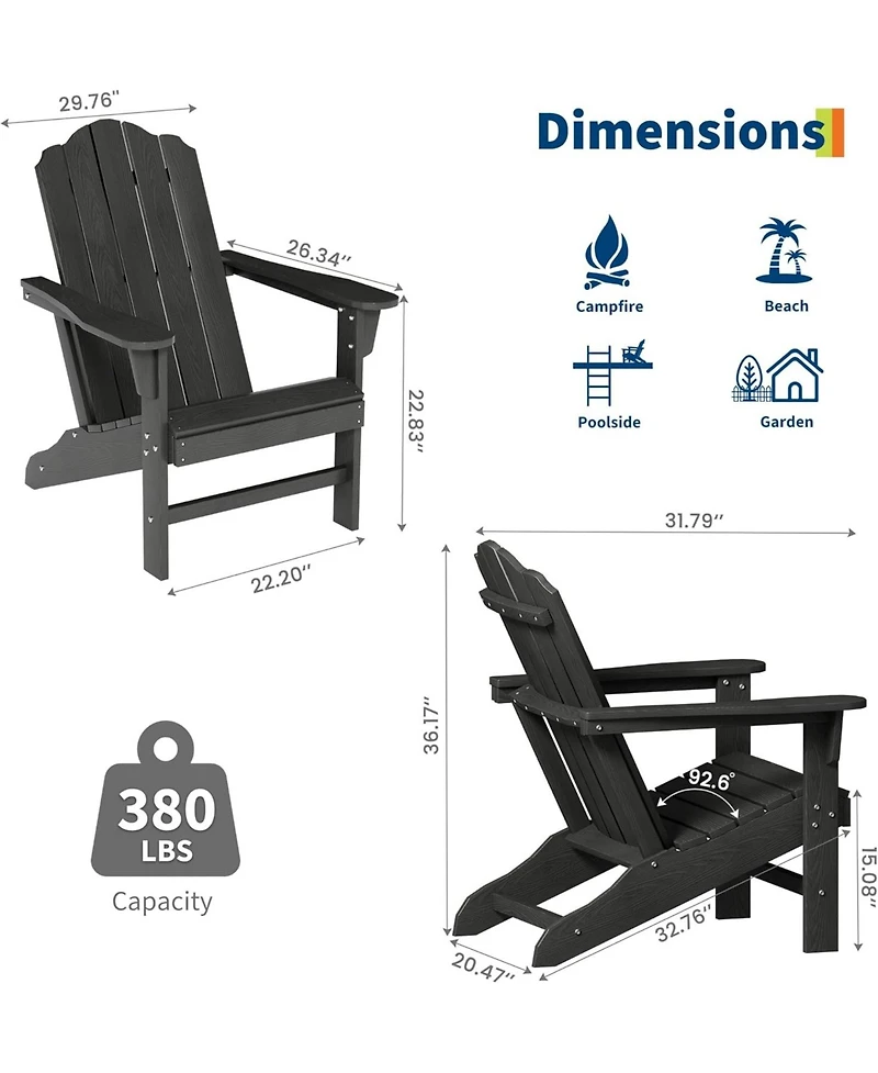 GarveeLife Hdpe Adirondack Chair Set of 1, Durable Wood Grain Outdoor Patio Lounge Chairs
