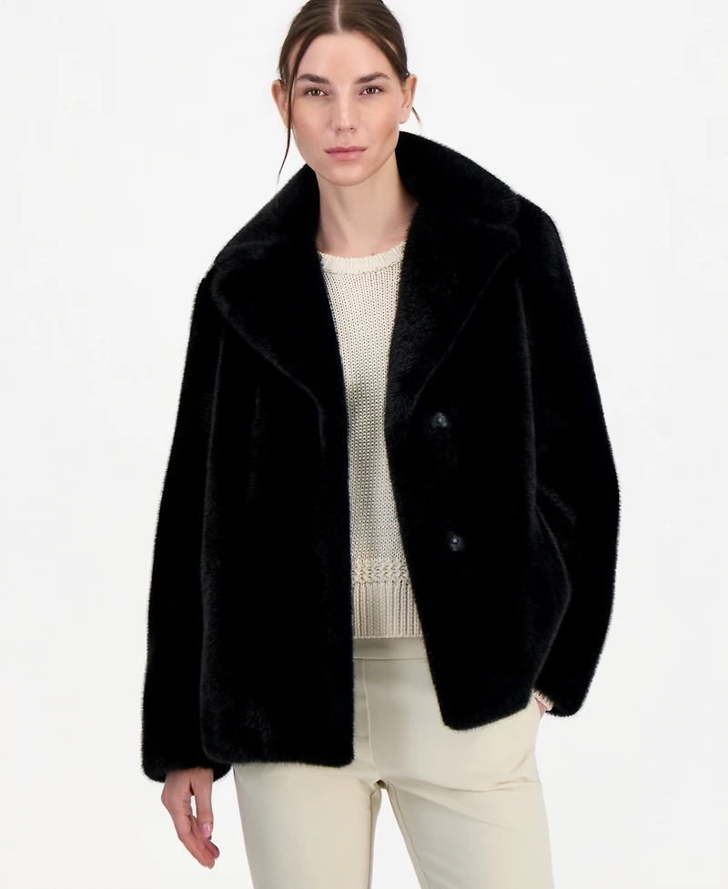 Jones New York Women's Short Faux-Fur Notch-Collar Coat