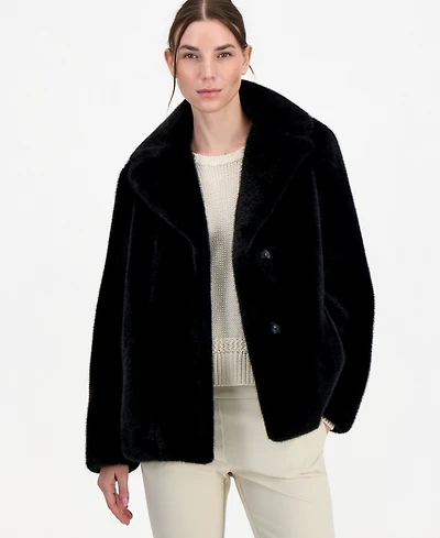 Jones New York Women's Short Faux-Fur Notch-Collar Coat