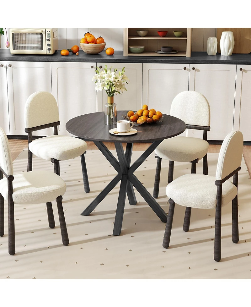 Gymax Round Farmhouse Dining Table for 4 w/Stable Intersecting Pedestal Base