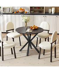 Gymax Round Farmhouse Dining Table for 4 w/Stable Intersecting Pedestal Base