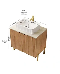 Sillysis Freestanding Bathroom Vanity, Sintered Stone Countertop, Glossy Ceramic Basin, Soft Close Door Cabinet