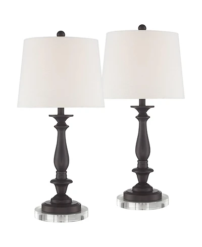 Regency Hill Rustic Farmhouse Table Lamps Set of 2 with Round Riser Bronze White Fabric Drum Shade for Living Room Bedroom House