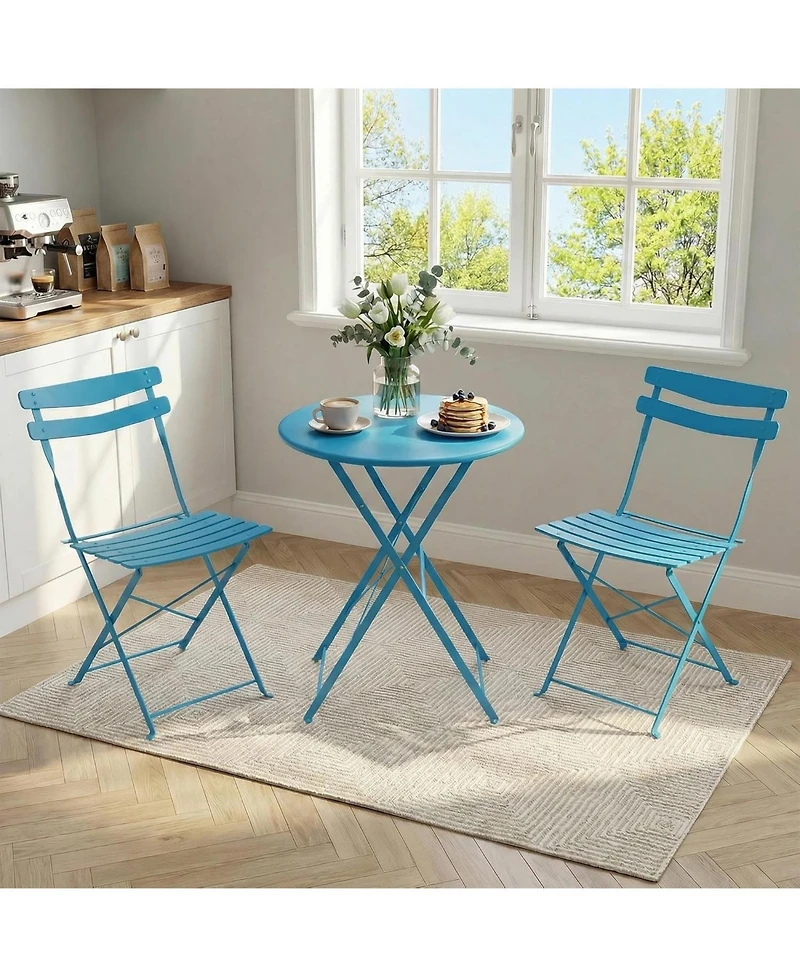 GarveeLife 3-Piece Folding Patio Bistro Set, Metal Outdoor Table and 2 Chairs, Space-Saving Compact Design for Balcony, Garden, Yard