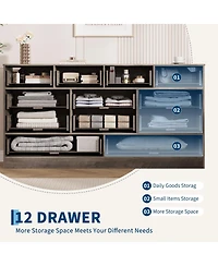 gaomon 12 Drawer Wide Wood Dresser for Bedroom, 65" Tv Stand Storage Cabinet Clothes Organizer for Living Room