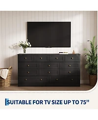 gaomon 12 Drawer Wide Wood Dresser for Bedroom, 65" Tv Stand Storage Cabinet Clothes Organizer Living Room