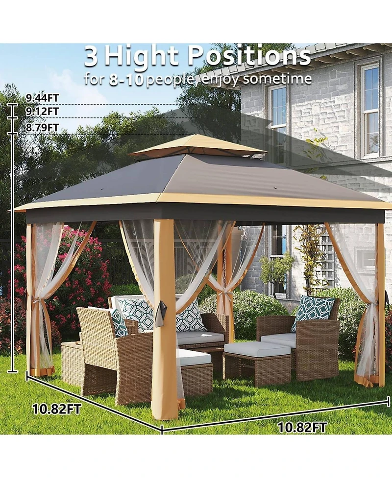 gaomon 11x11ft Outdoor Canopy Shelter Pop Up Gazebo Tent with Mosquito Netting