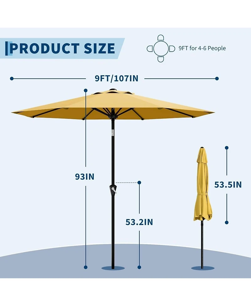 gaomon 9FT Patio Umbrella with Smooth Crank Lift Uv Protection Waterproof for Pool, Deck, Yard, Garden (No Base)