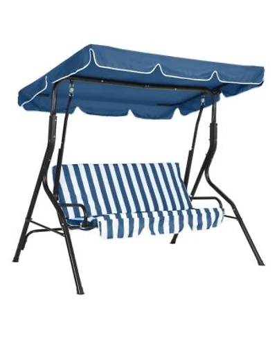 Garveelife 3 Seat Patio Swing Chair With Adjustable Canopy Thick Waterproof Cushions Heavy Duty Steel Frame Outdoor Glider Bench For Yard