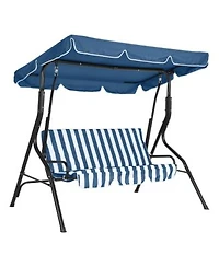 Garveelife 3 Seat Patio Swing Chair With Adjustable Canopy Thick Waterproof Cushions Heavy Duty Steel Frame Outdoor Glider Bench For Yard
