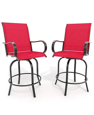 homfan 2 Piece Outdoor Swivel Bar Chairs, Patio High Swivel Bar Stools, All Weather High Back and Armrest Patio Chairs, Rotating Chair Counter Height