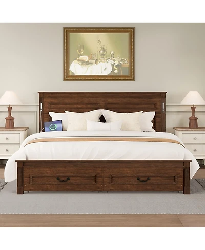 Streamdale Furniture Led Storage Bed with Usb, Pinewood Frame