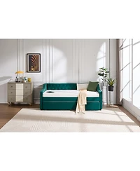 Streamdale Furniture Twin Upholstered Daybed with Trundle, Usb, Pockets, Velvet, Button Tufted