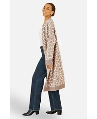 Yumi Women's Animal Print Intarsia Long Cardigan