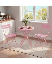 GarveeLife 3-Piece Folding Patio Bistro Set, Metal Outdoor Table and 2 Chairs, Space-Saving Compact Design for Balcony, Garden, Yard