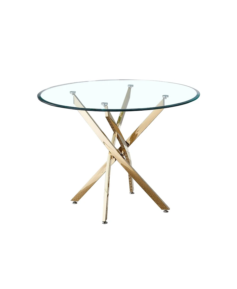 flynama 36" Round Clear Tempered Glass Dining Table with Gold Stainless Steel Legs