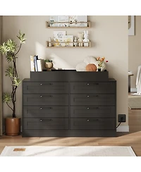 gaomon Baby Changing Dresser with 8 Drawers, Wooden Nursery Table Open Shelf