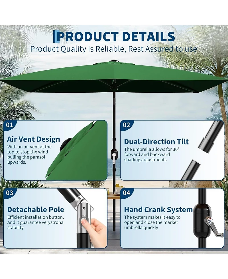 gaomon 10' x 6.5' Solar Patio Umbrella with Crank and Push Button Tilt for Garden, Deck, Lawn
