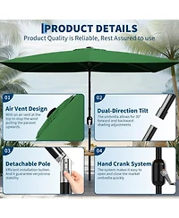 gaomon 10' x 6.5' Solar Patio Umbrella with Crank and Push Button Tilt for Garden, Deck, Lawn