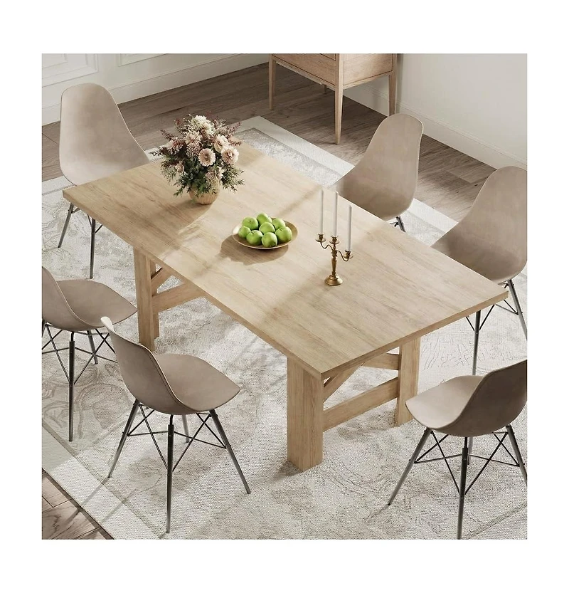 homfan 71 In Farmhouse Dining Table for 6-8, Rectangular Kitchen Table with X and H Base, Thick Mdf Top, Dining Room or Office Table