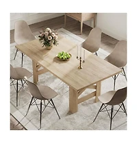 homfan 71 In Farmhouse Dining Table for 6-8, Rectangular Kitchen Table with X and H Base, Thick Mdf Top, Dining Room or Office Table