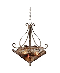 Franklin Iron Works Amber Scroll Golden Bronze Silver Pendant Chandelier 24 3/4" Wide Rustic Art Glass Bowl Fixture for Dining Room House Foyer Kitche