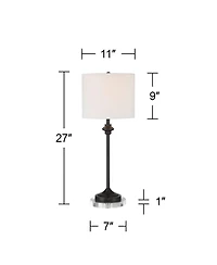 360 Lighting Lynn Modern Industrial Table Lamp Set of 2 with Round Risers 27 Inches Tall Drum Shade for Bedroom Living Room Bedside Nightstand Office