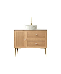 Sillysis Modern Bathroom Vanity with Round Ceramic Basin, Carrara Sintered Stone Countertop, 2 Drawers and 1 Door